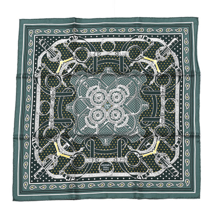 Hermes Silk Eperon D'Or Bandana Shawl 55 Vert Cypres White Black 1 of 5