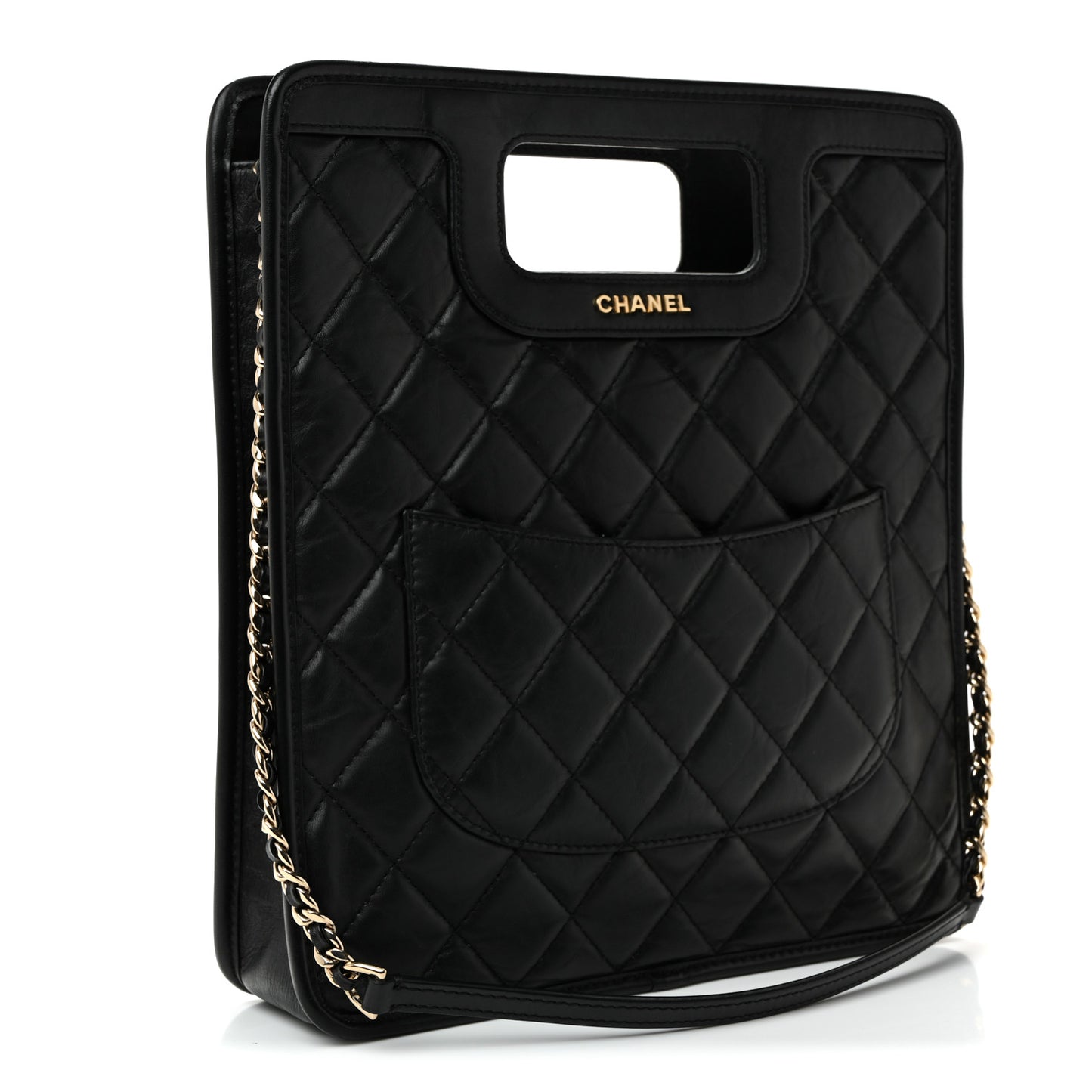 Aged Calfskin Small Charms Shopping Bag Black
