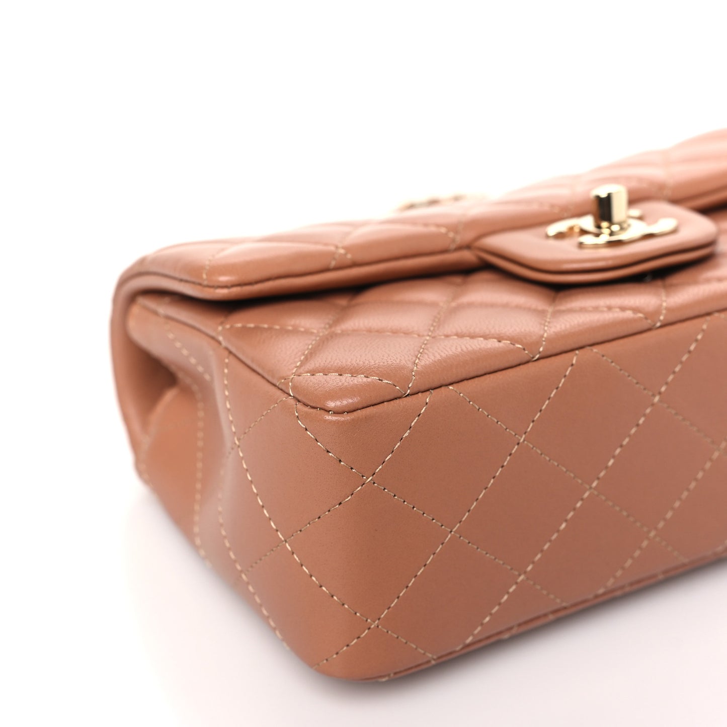 Lambskin Quilted Mini Rectangular Flap Brown