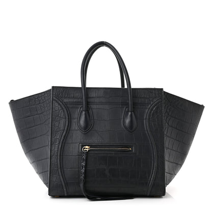 Celine Crocodile Embossed Nubuck Medium Phantom Luggage Navy Blue 1 of 14