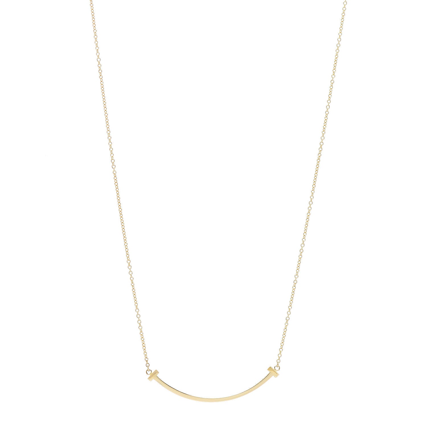 Tiffany 18K Yellow Gold Small T Smile Pendant Necklace 1 of 5