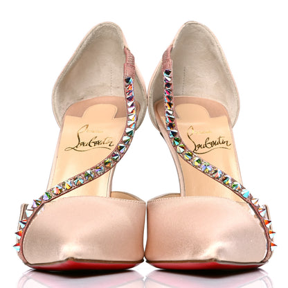 Christian Louboutin Satin PVC Suede Stud Krystal Cross 100 Pumps 37.5 Nude 2 of 5