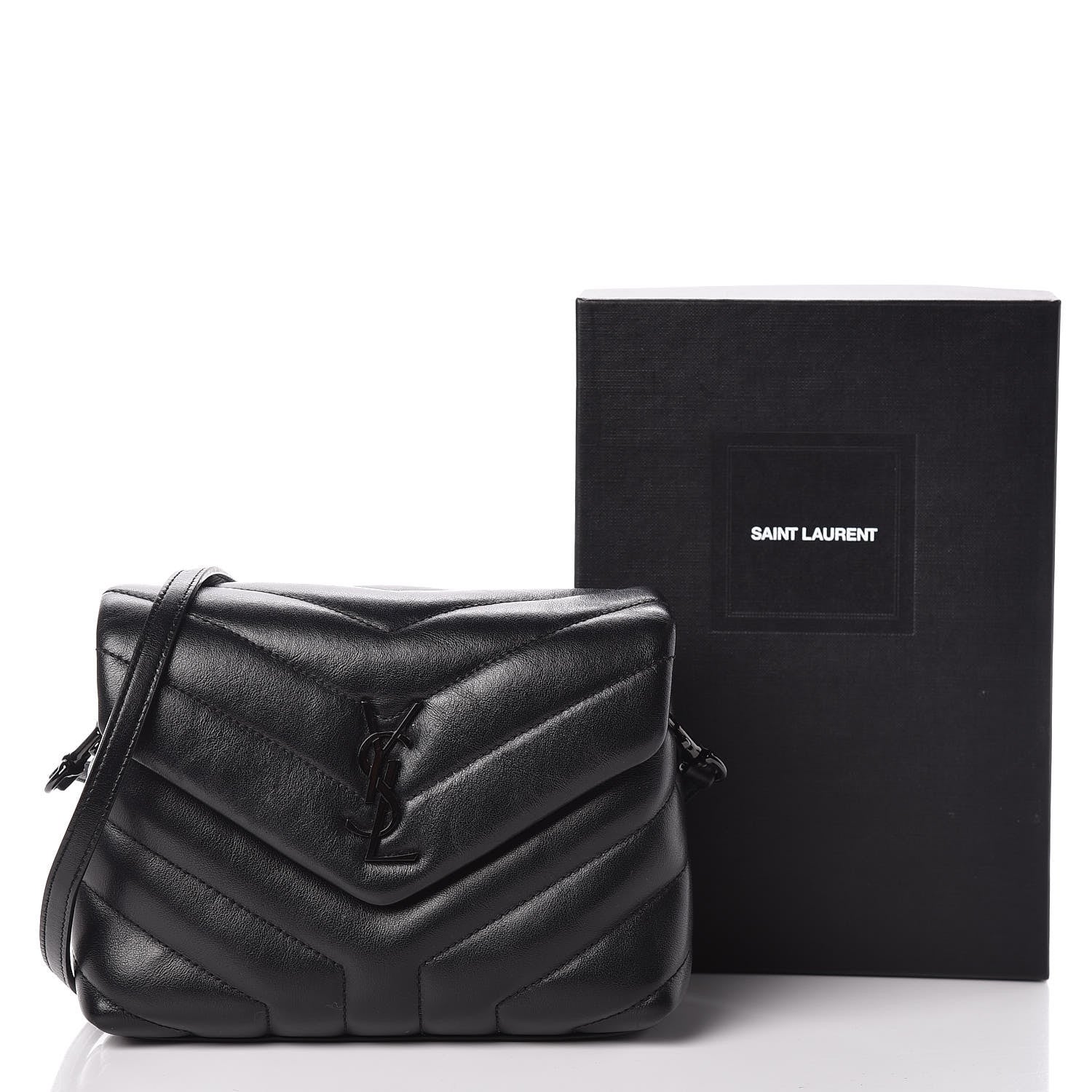 SAINT LAURENT ブラックショルダーバッグ Saint Laurent Calfskin Y Quilted Monogram Toy Loulou