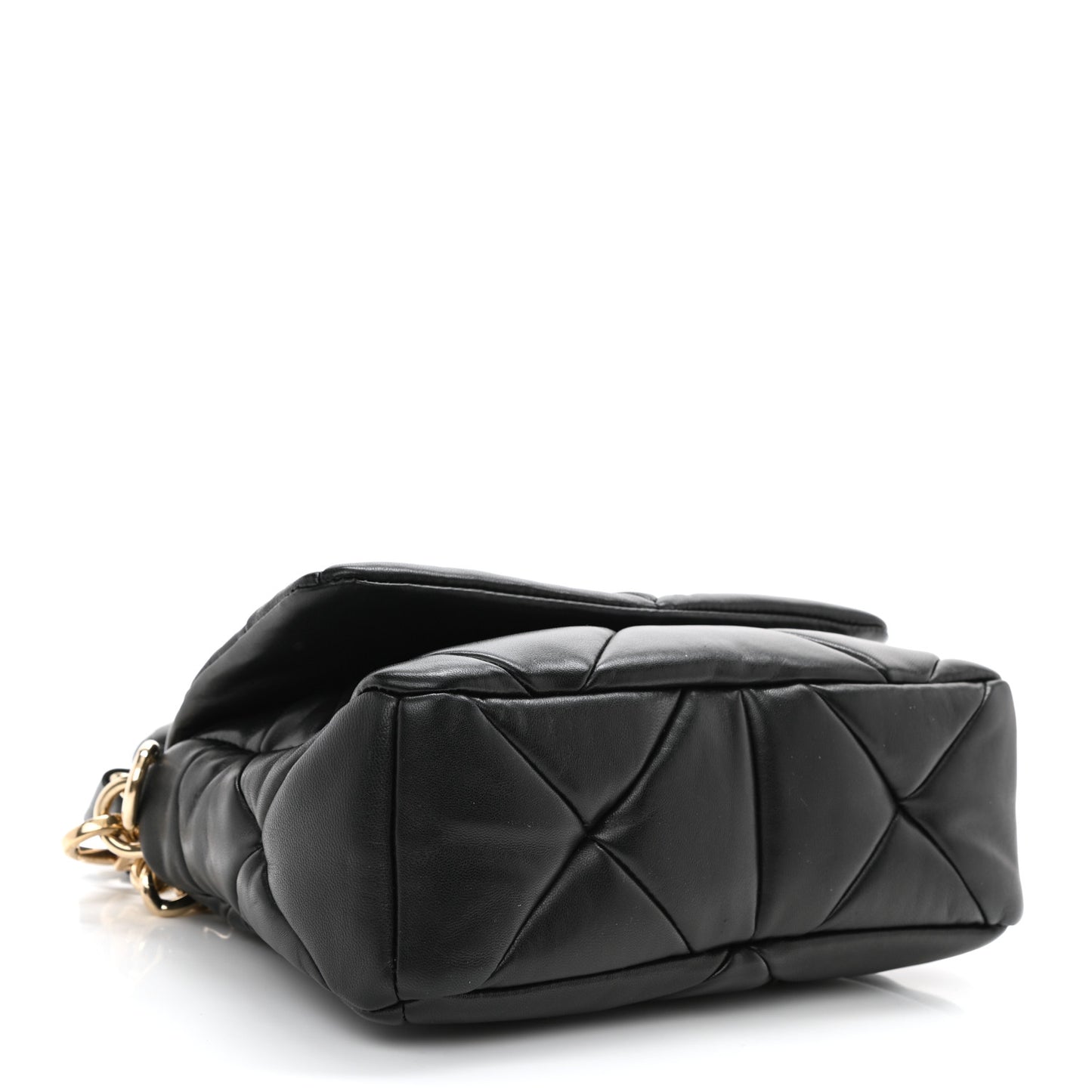 Nappa Re-Nylon Triangle Quilted Patchwork System Flap Shoulder Bag Black
