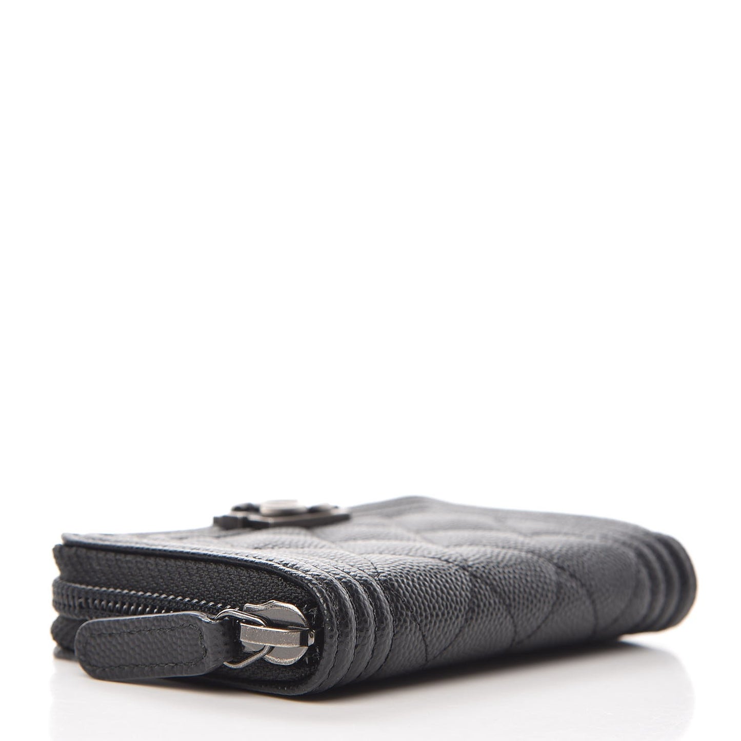 Caviar Quilted Boy Zip Around Coin Purse Wallet Black