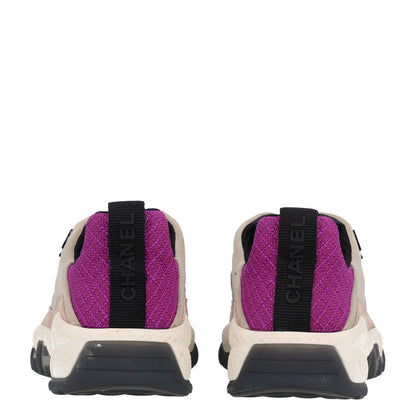 Chanel Mesh Suede Calfskin CC Sneakers 36 Light Beige Purple Beige 7 of 10