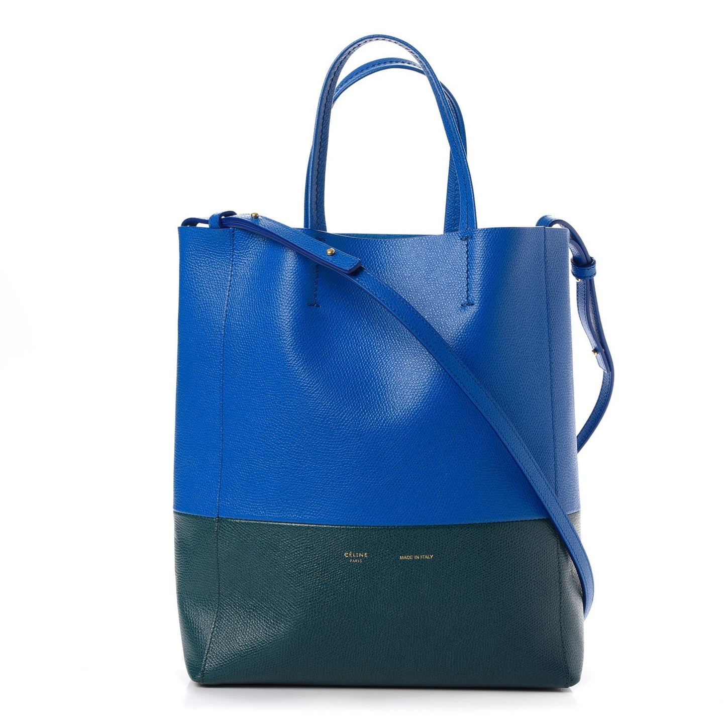 Grained Calfskin Small Vertical Bi-Cabas Bright Blue Peacock