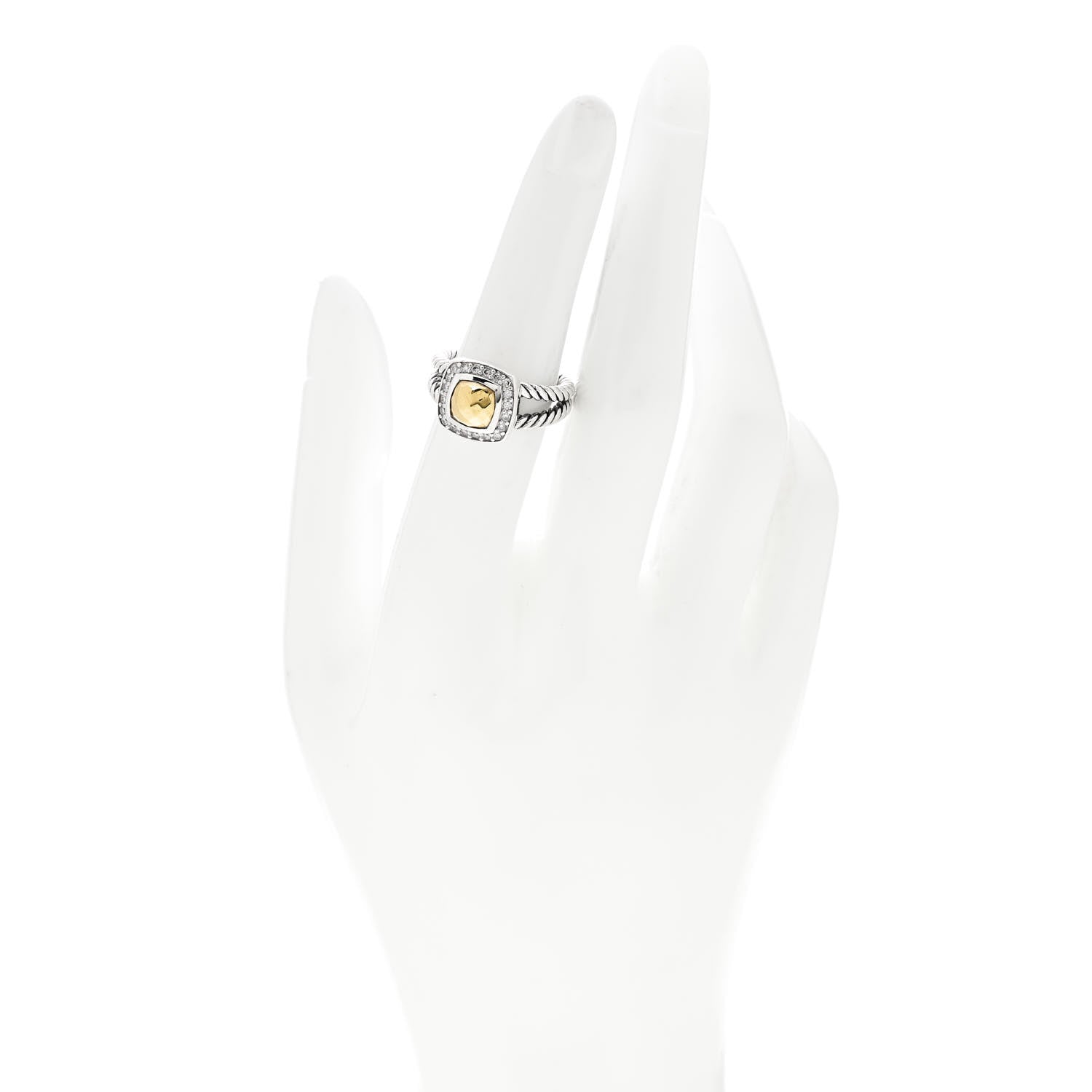 David Yurman Sterling Silver 18K Yellow Gold Diamond 7mm Petite Albion Ring 51 5.75 2 of 6