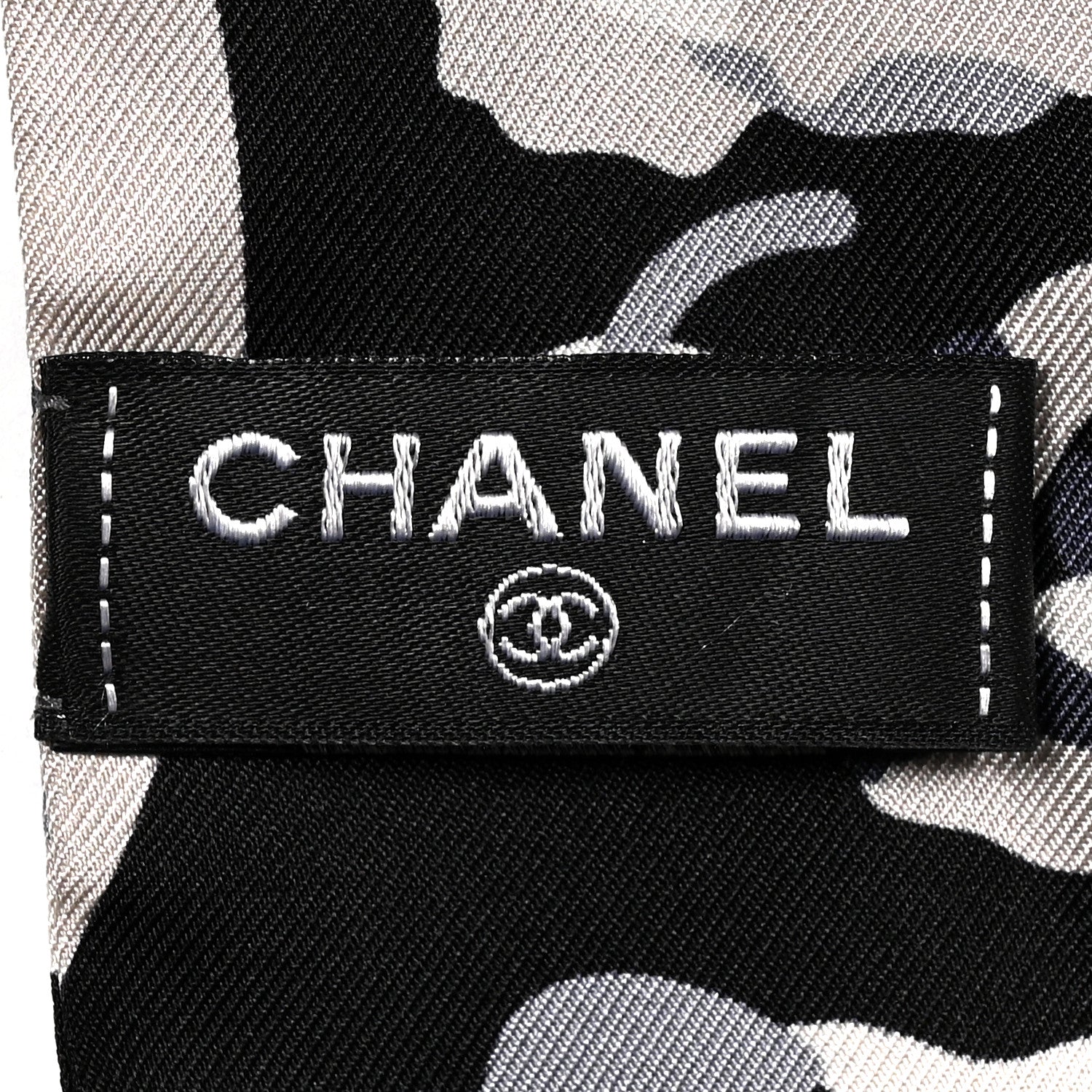 Chanel Silk CC Slim Bandeau Scarf Grey Blue Black 3 of 3