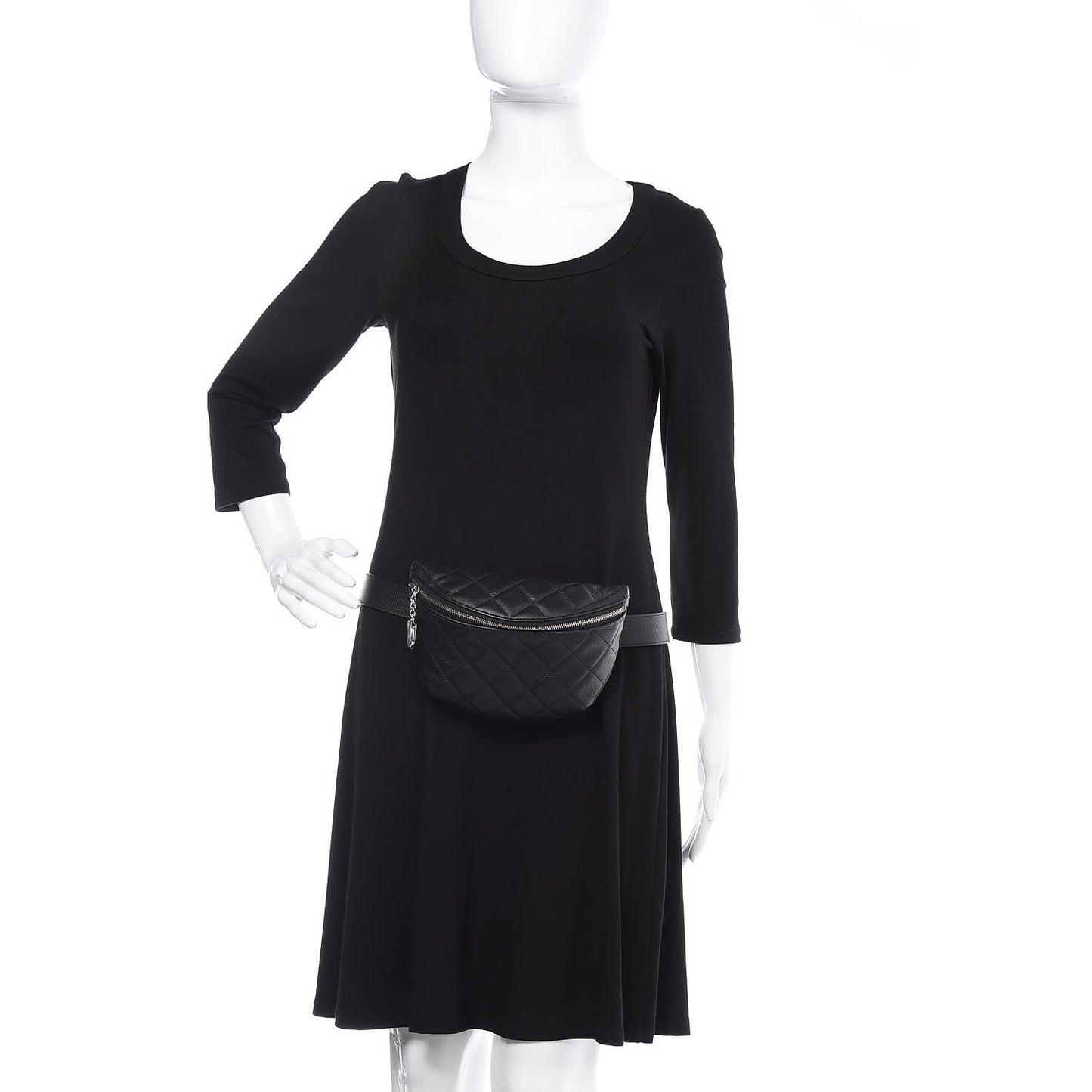 Grained Calfskin Quilted Waist Belt Bag Black