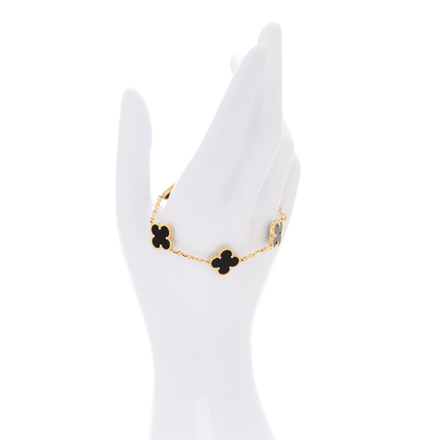 Van Cleef & Arpels 18K Yellow Gold Black Onyx 5 Motifs Vintage Alhambra Bracelet 2 of 7