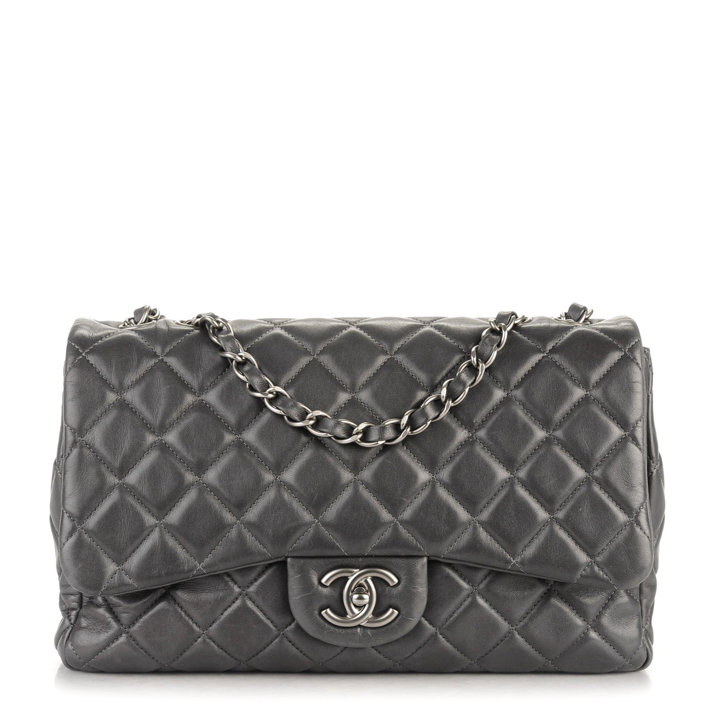 Lambskin Quilted Jumbo Single Flap Grey