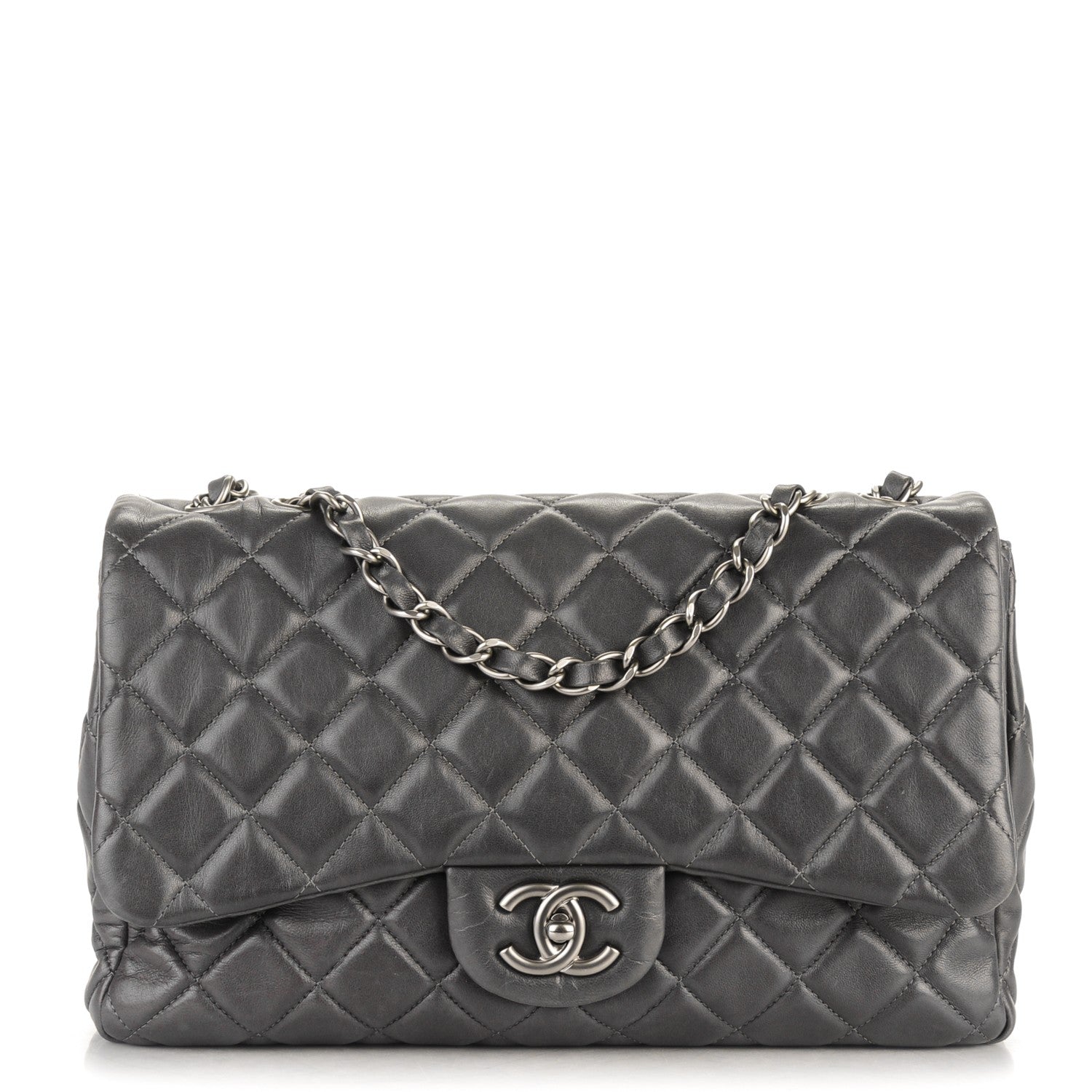 Chanel Lambskin Quilted Jumbo Single Flap Grey 1 of 8