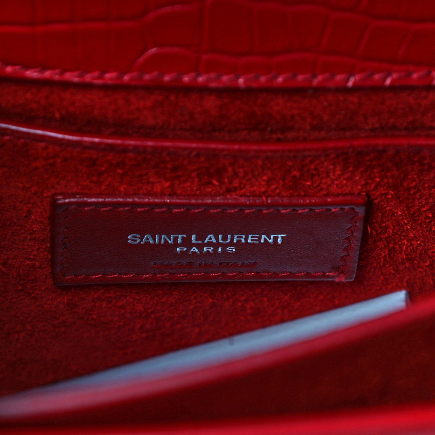 Saint Laurent Calfskin Crocodile Embossed Medium Monogram Sunset Rouge Eros 7 of 11