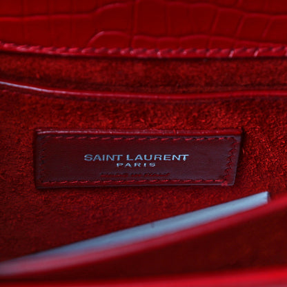 Saint Laurent Calfskin Crocodile Embossed Medium Monogram Sunset Rouge Eros 7 of 11