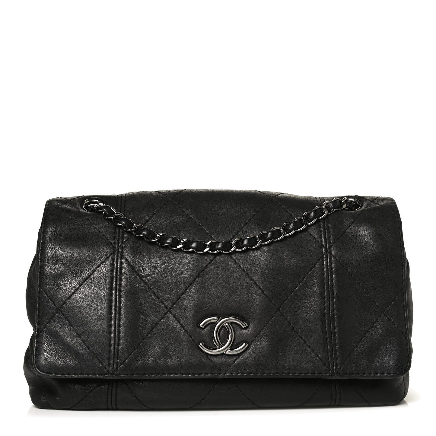 Lambskin Quilted Large Soft Touch Flap Black