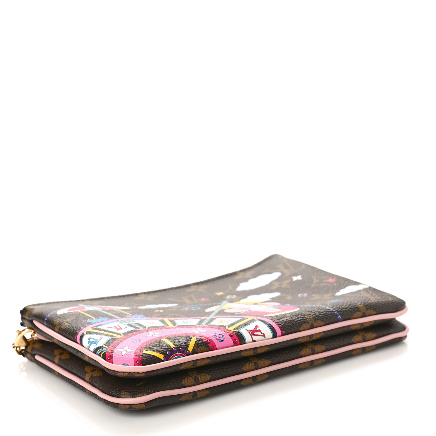 Monogram 2020 Christmas Animation Big Wheel Double Zip Pochette Rose Ballerine