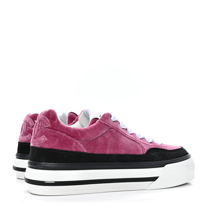 Chanel Calfskin Velvet Womens CC Sneakers 35.5 Navy 5 of 10