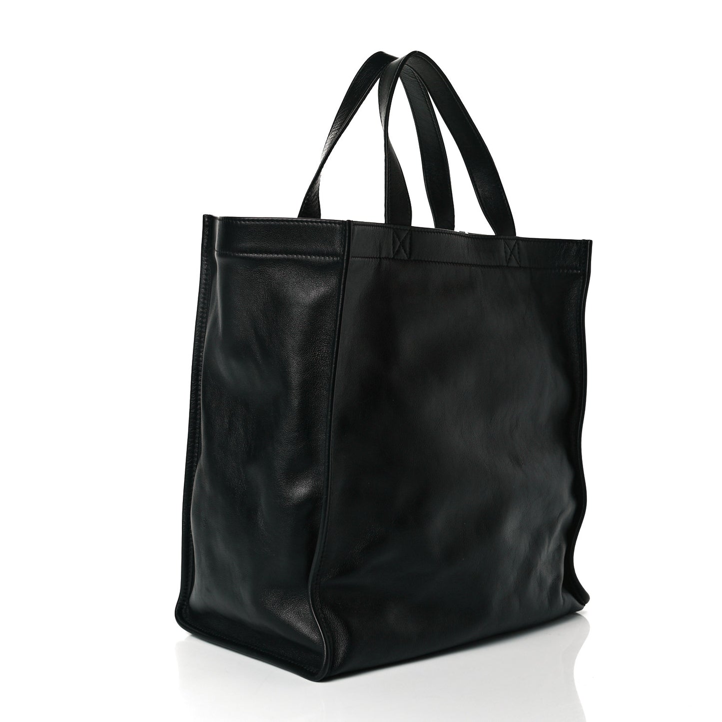 Calfskin Printed Logo Small Market Shopper Tote Black