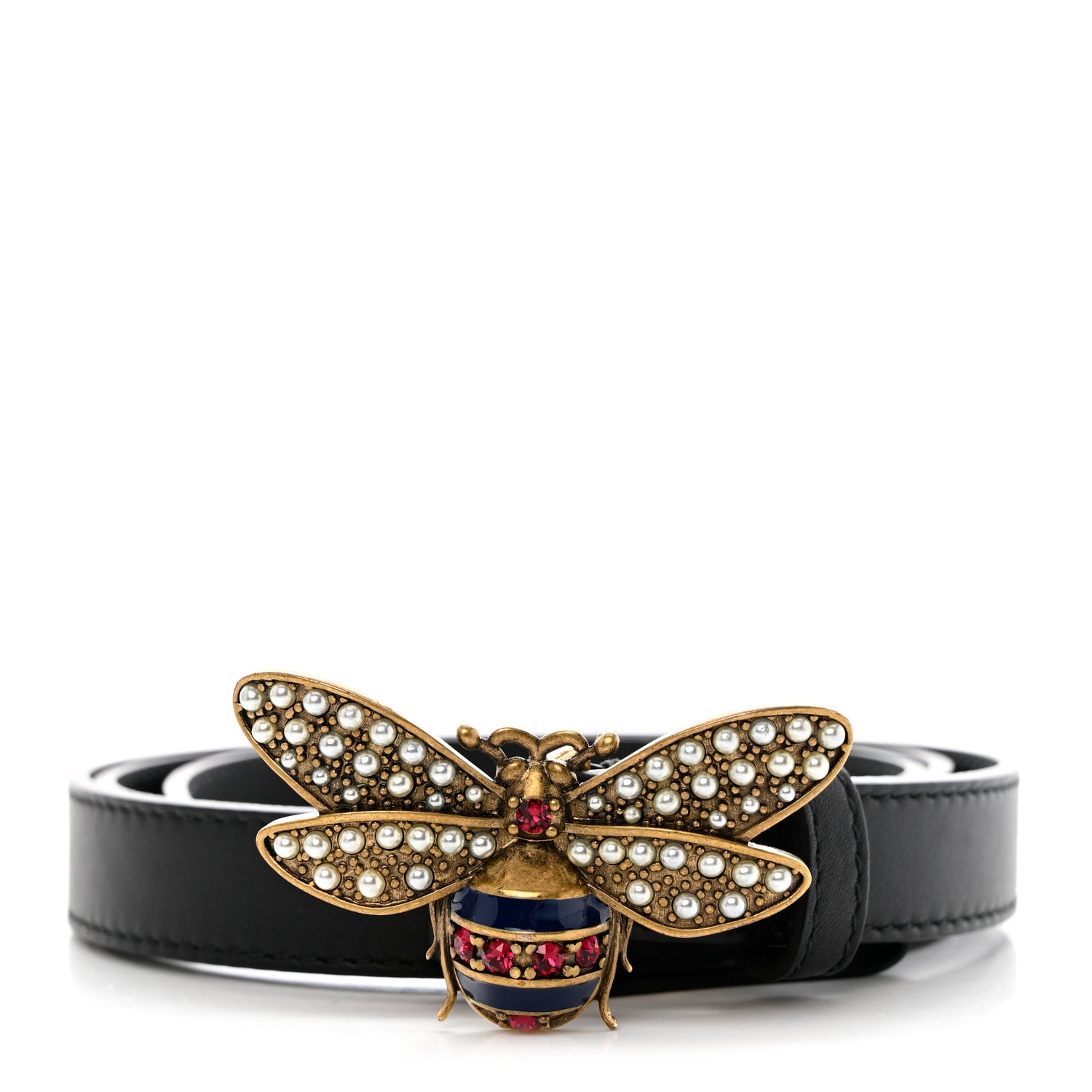Gucci Calfskin Queen Margaret Bee Belt 90 36 Black 1 of 6