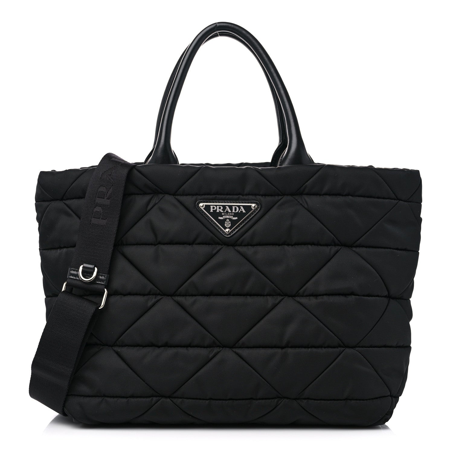 Prada Re-Nylon Nappa Triangle Quilted Padded Small Double Handled Zip Tote Black 1 of 8