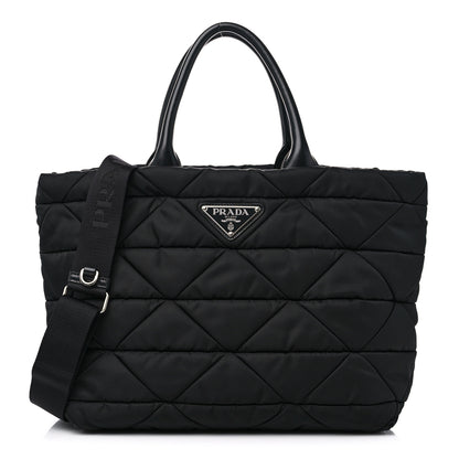 Prada Re-Nylon Nappa Triangle Quilted Padded Small Double Handled Zip Tote Black 1 of 8