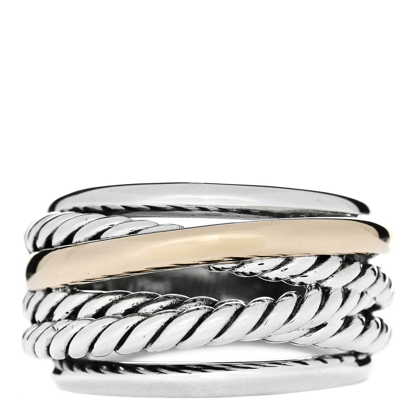 Sterling Silver 14K Yellow Gold Wide Crossover Ring 54 7