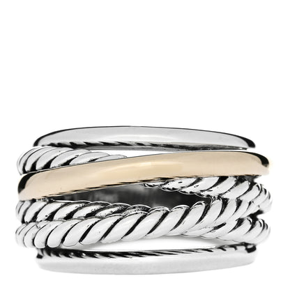 David Yurman Sterling Silver 14K Yellow Gold Wide Crossover Ring 54 7 1 of 4