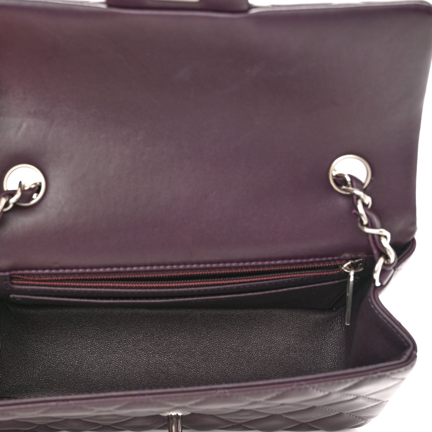 Lambskin Quilted Mini Rectangular Flap Dark Purple