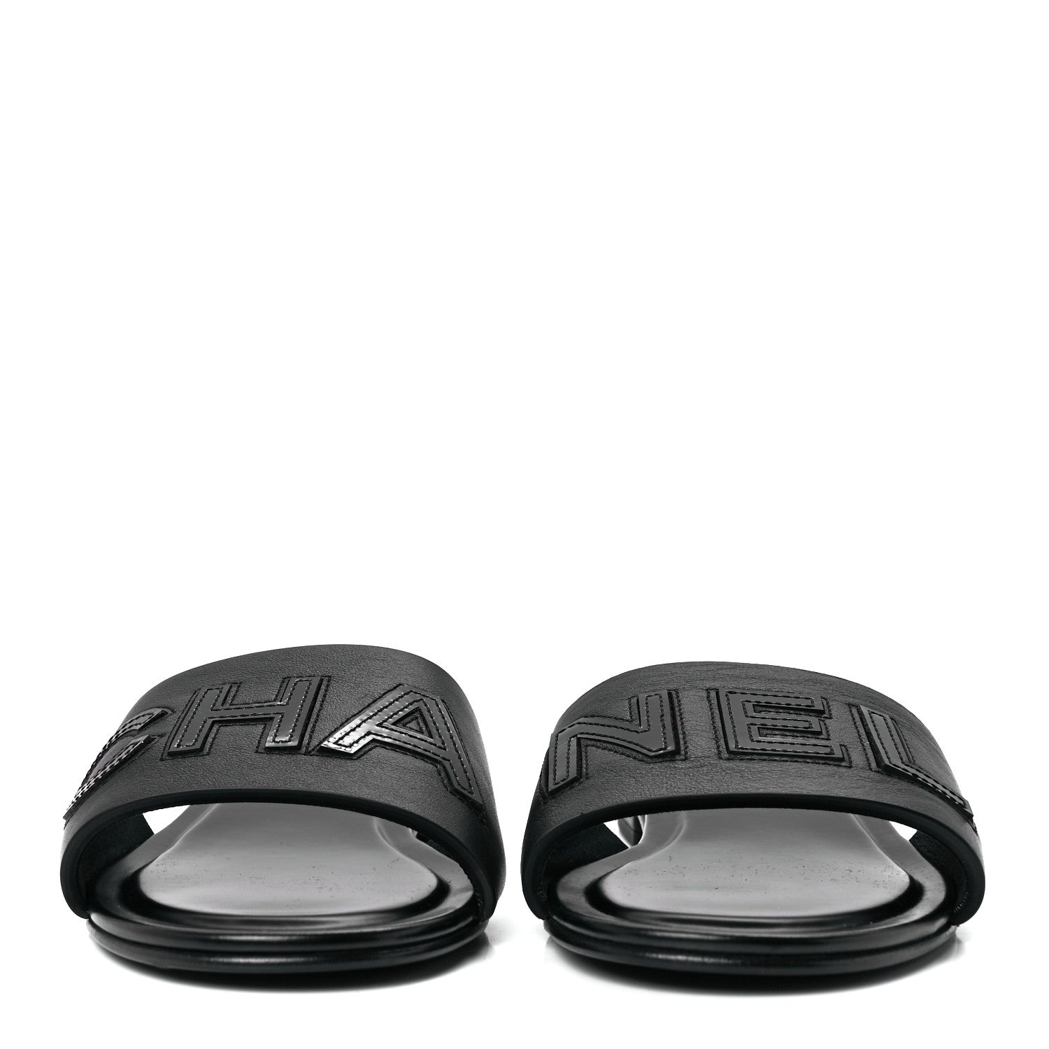 Chanel Calfskin Patent Calfskin Logo Mules 37.5 Black 2 of 8