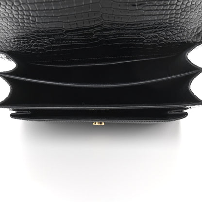Saint Laurent Calfskin Crocodile Embossed Medium Monogram Sunset Black 5 of 9
