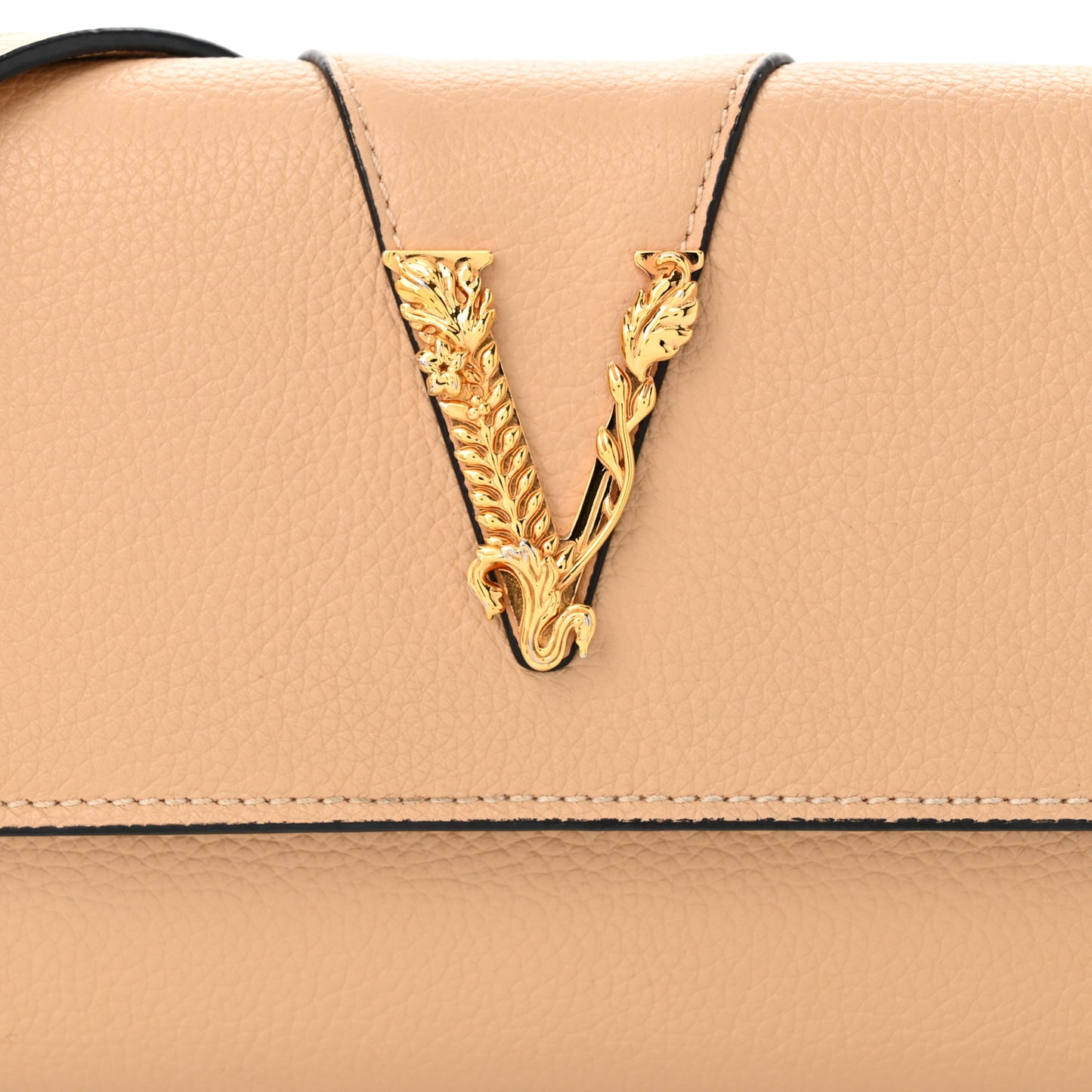 Grained Calfskin Virtus Wallet On Chain Beige