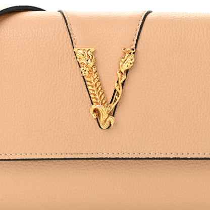 Versace Grained Calfskin Virtus Wallet On Chain Beige 8 of 11