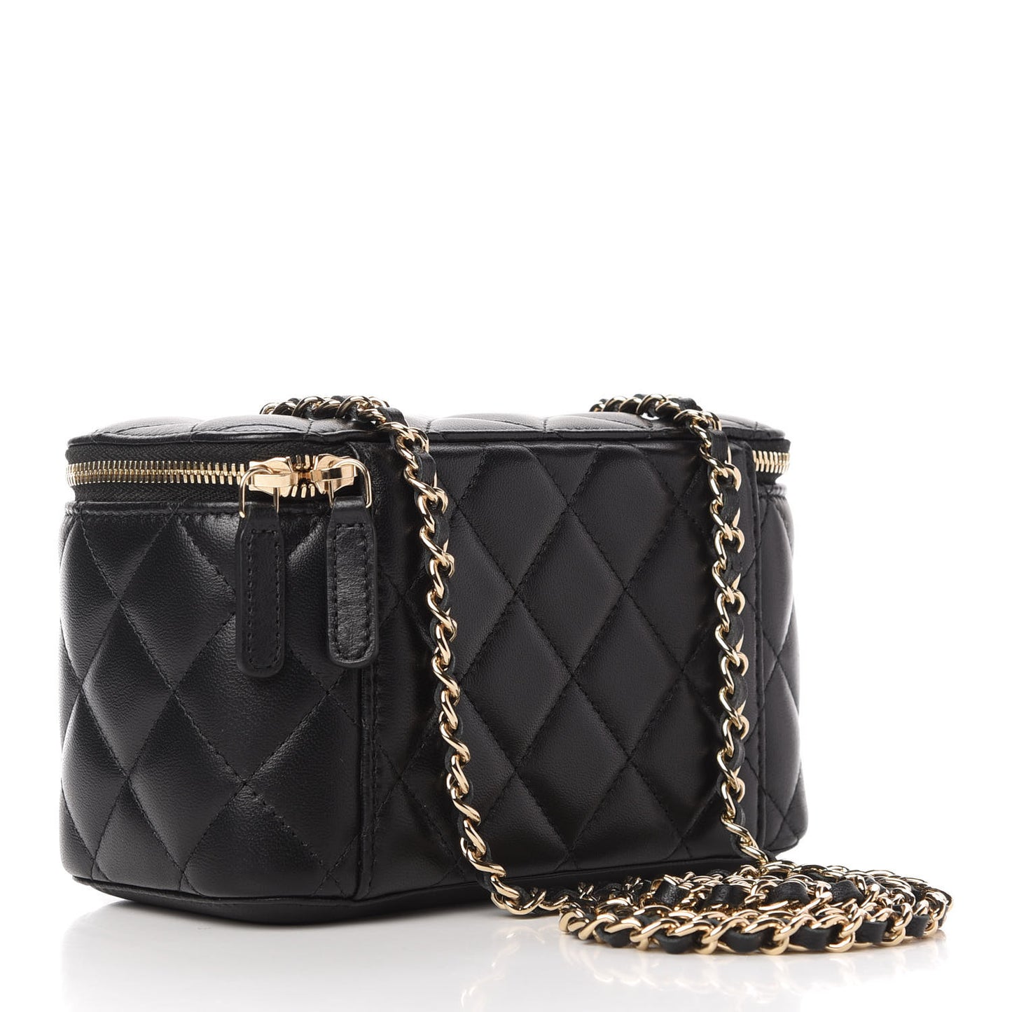 Lambskin Quilted Small Vanity Case With Chain Black