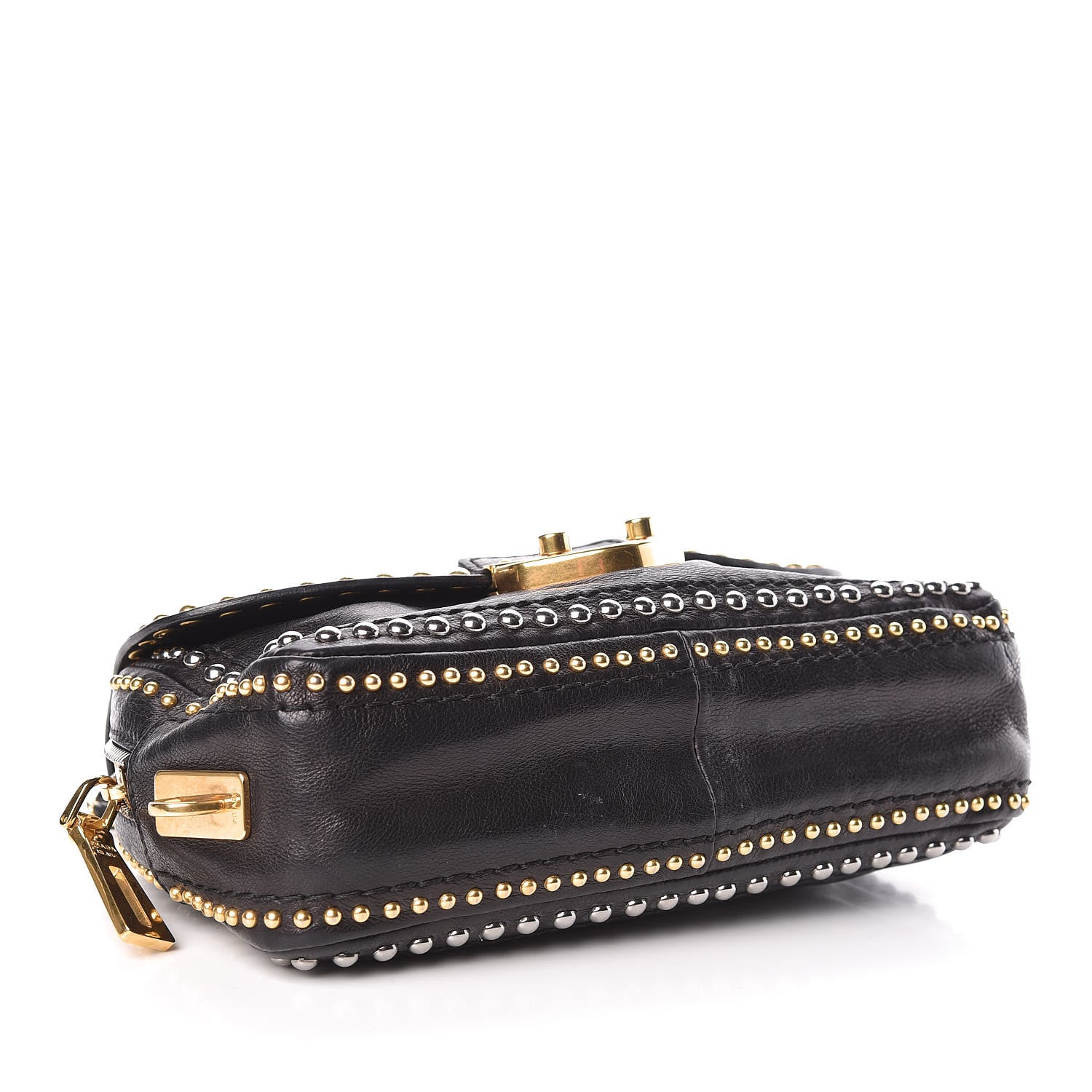 Prada Glace Calf Studded Pushlock Chain Shoulder Bag Black 4 of 12