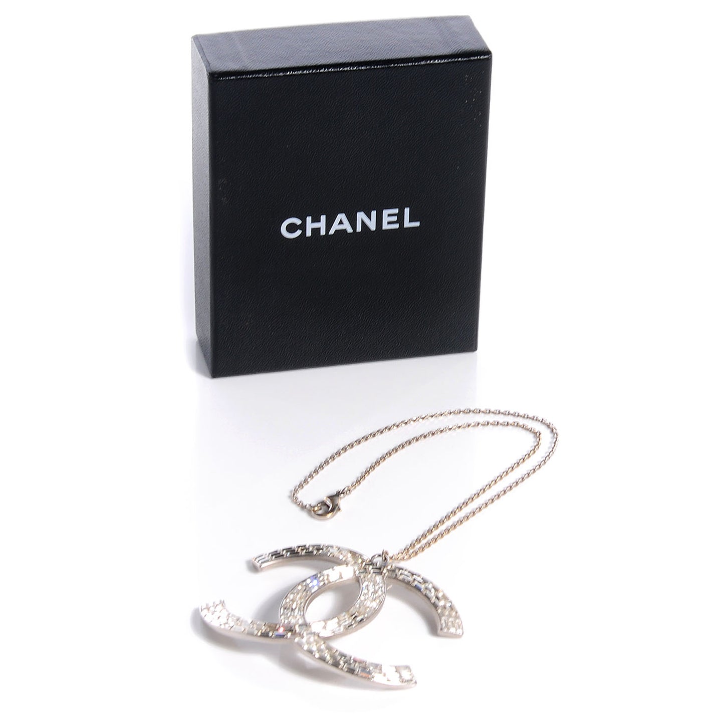 Crystal Baguette Large CC Necklace Silver