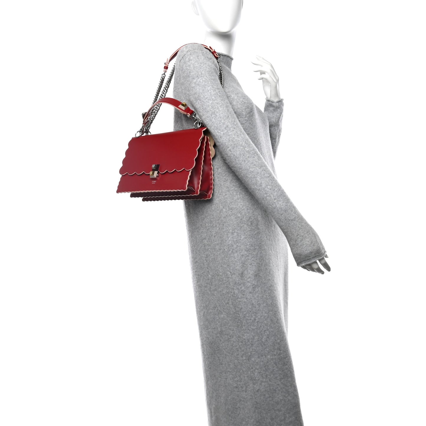 Vitello Liberty Scalloped Studded Kan I Shoulder Bag Fragola