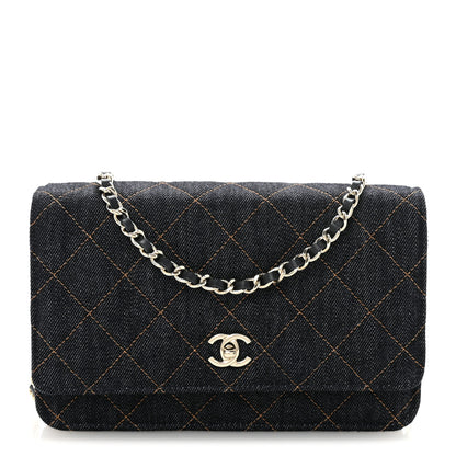 Chanel Denim Quilted CC Turnlock Wallet On Chain WOC Dark Blue Orange 1 of 12