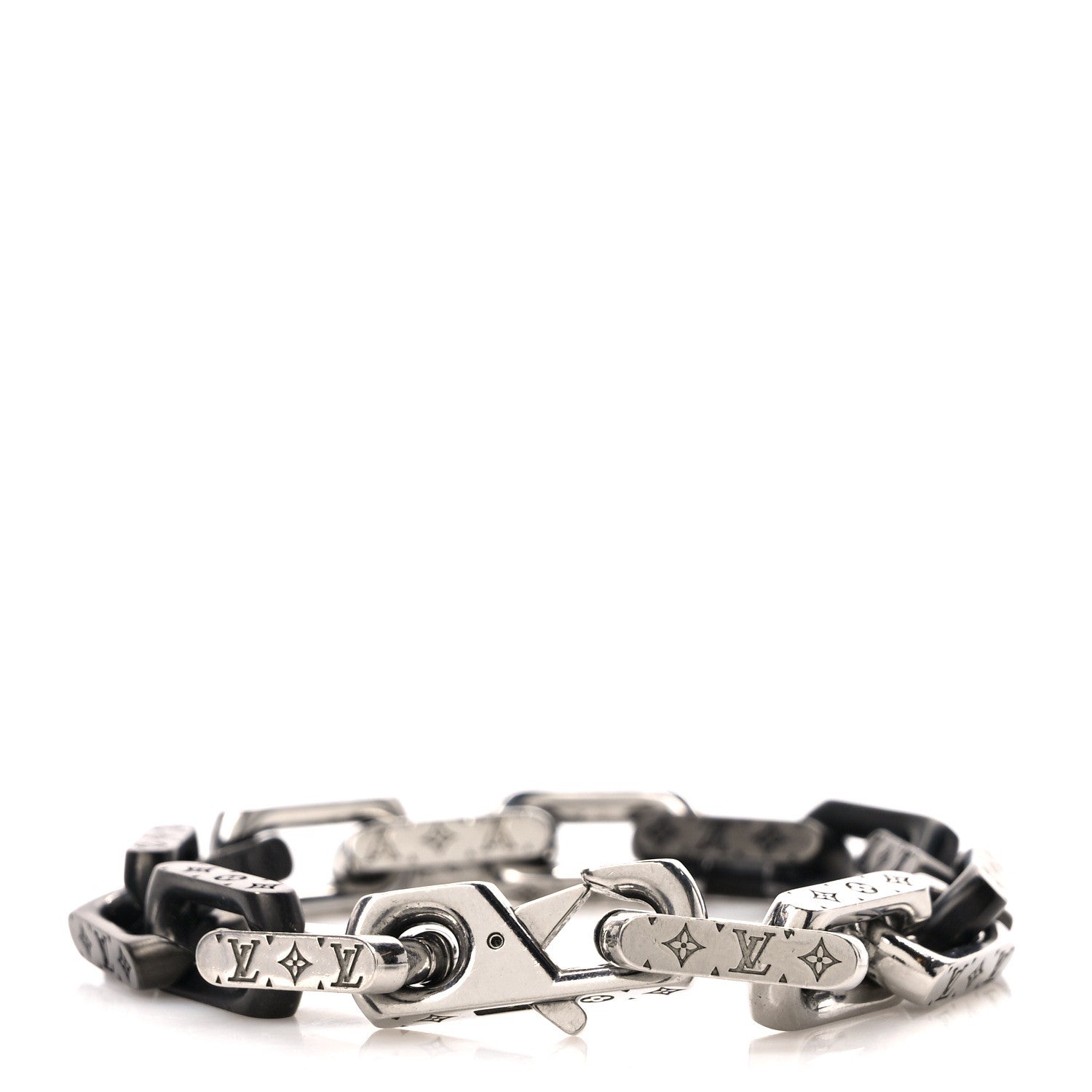 Louis Vuitton Metal Monogram Chain Bracelet Silver Black 3 of 5
