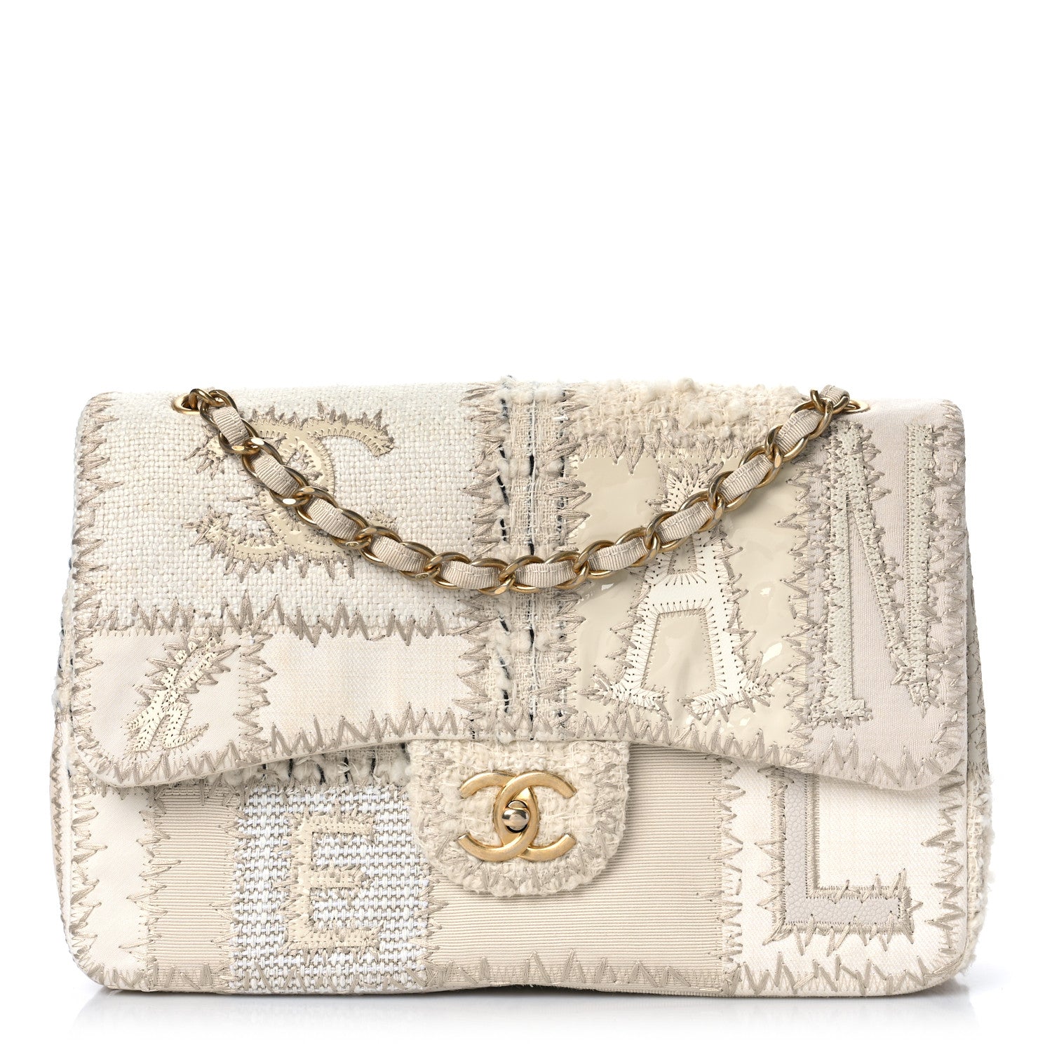 Chanel Tweed Patchwork Jumbo Single Flap White 1 of 9
