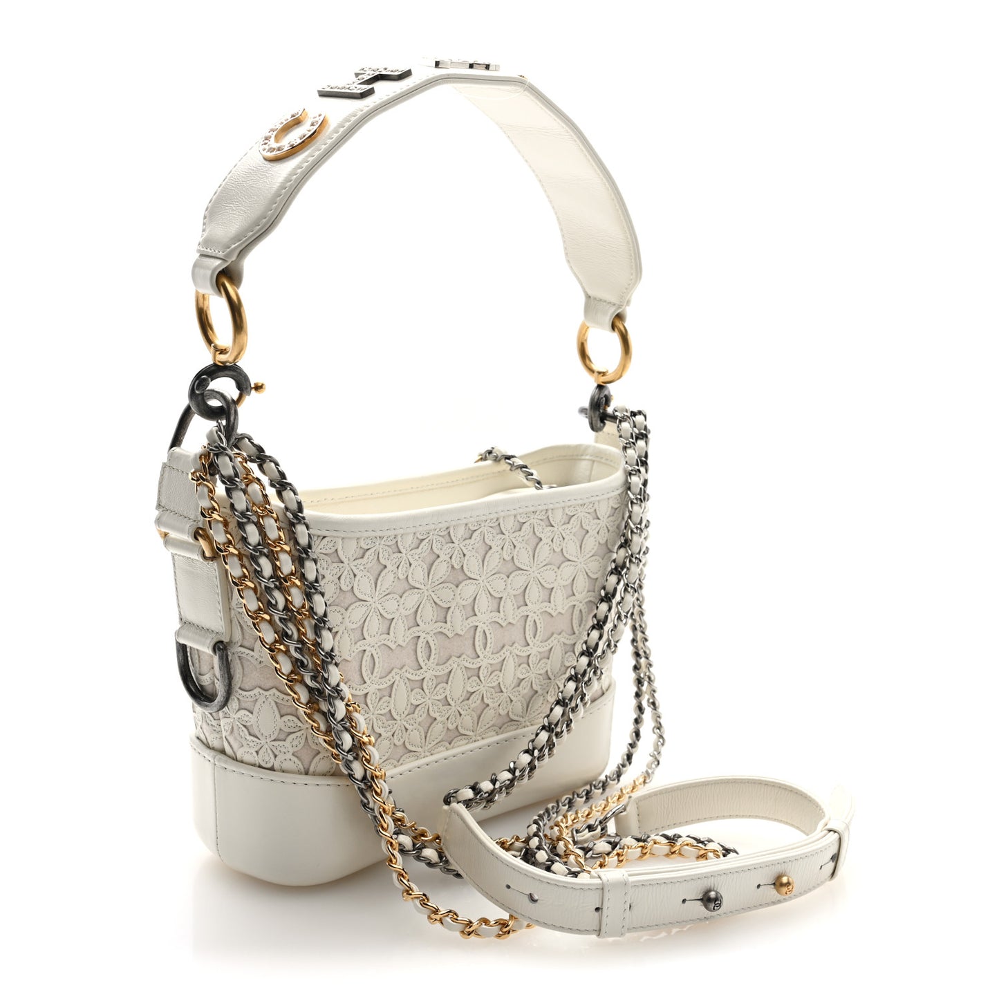 Calfskin Wool Felt Embossed Small Gabrielle Logo Hobo White