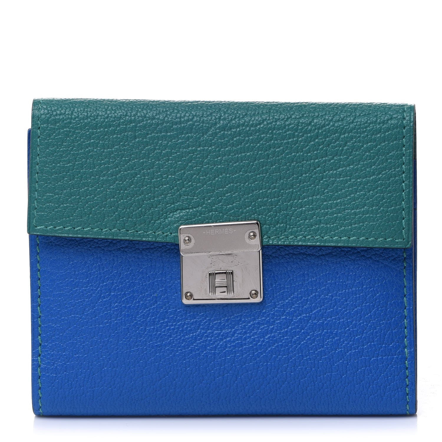 Hermes Chevre Mysore Mini Clic Card Holder Bleu Hydra Vert Verone 1 of 9