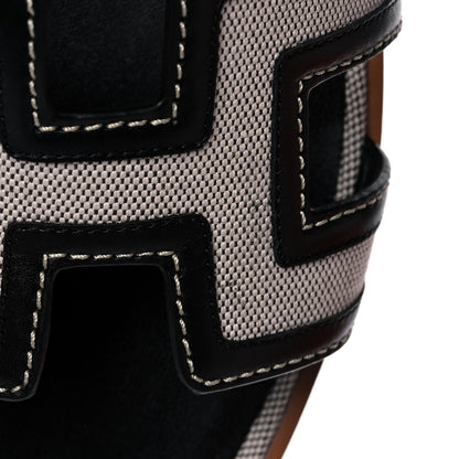 Hermes Calfskin Canvas Oran Sandals 38 Black 9 of 10