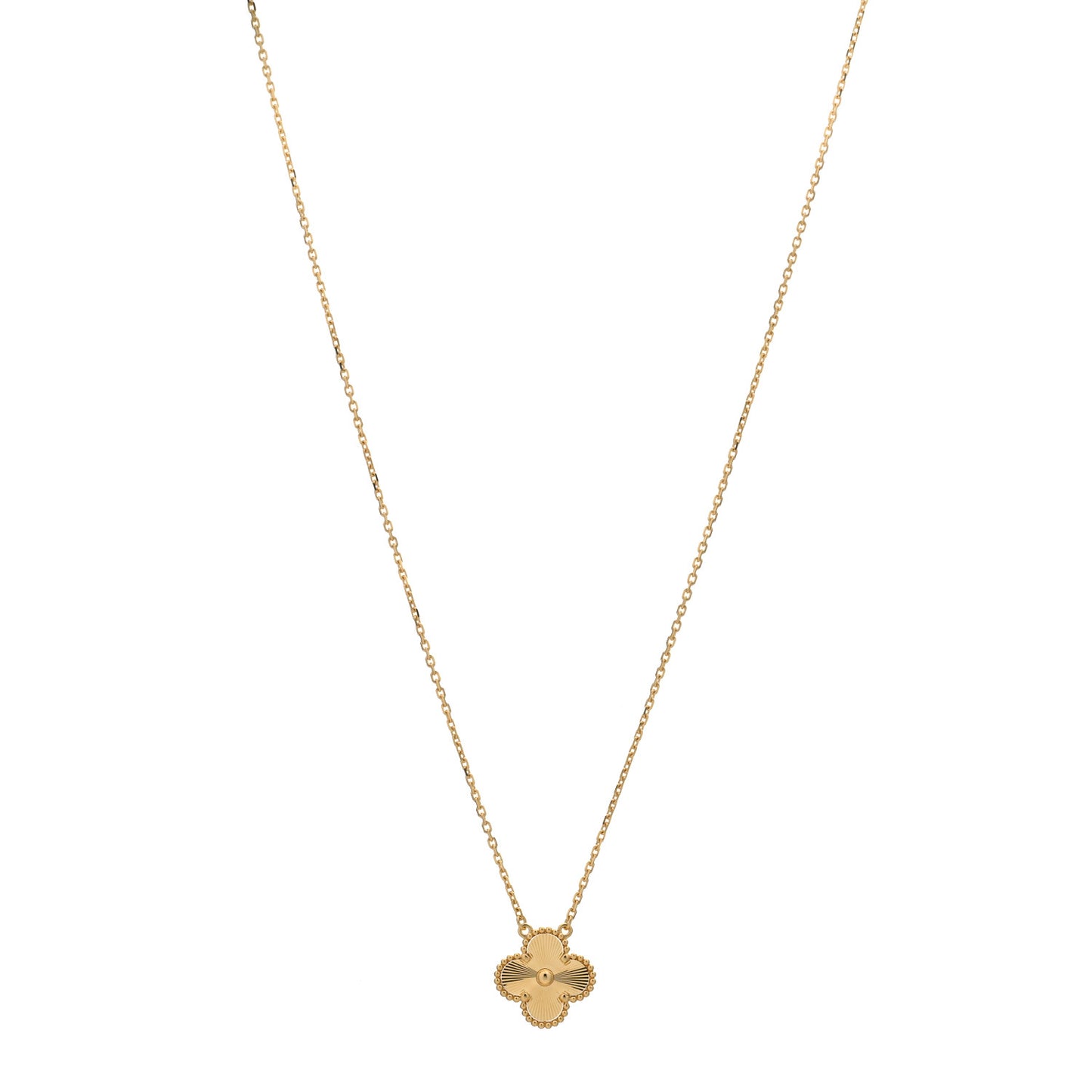 18K Yellow Gold Guilloche Vintage Alhambra Pendant Necklace
