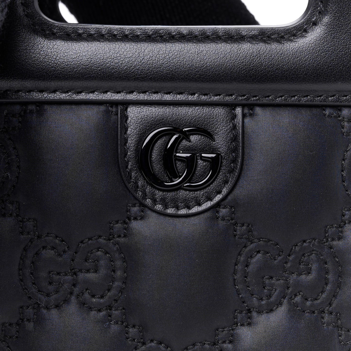 Nylon Calfskin Enamel GG Matelasse Mini Top Slip Handle Crossbody Bag Black