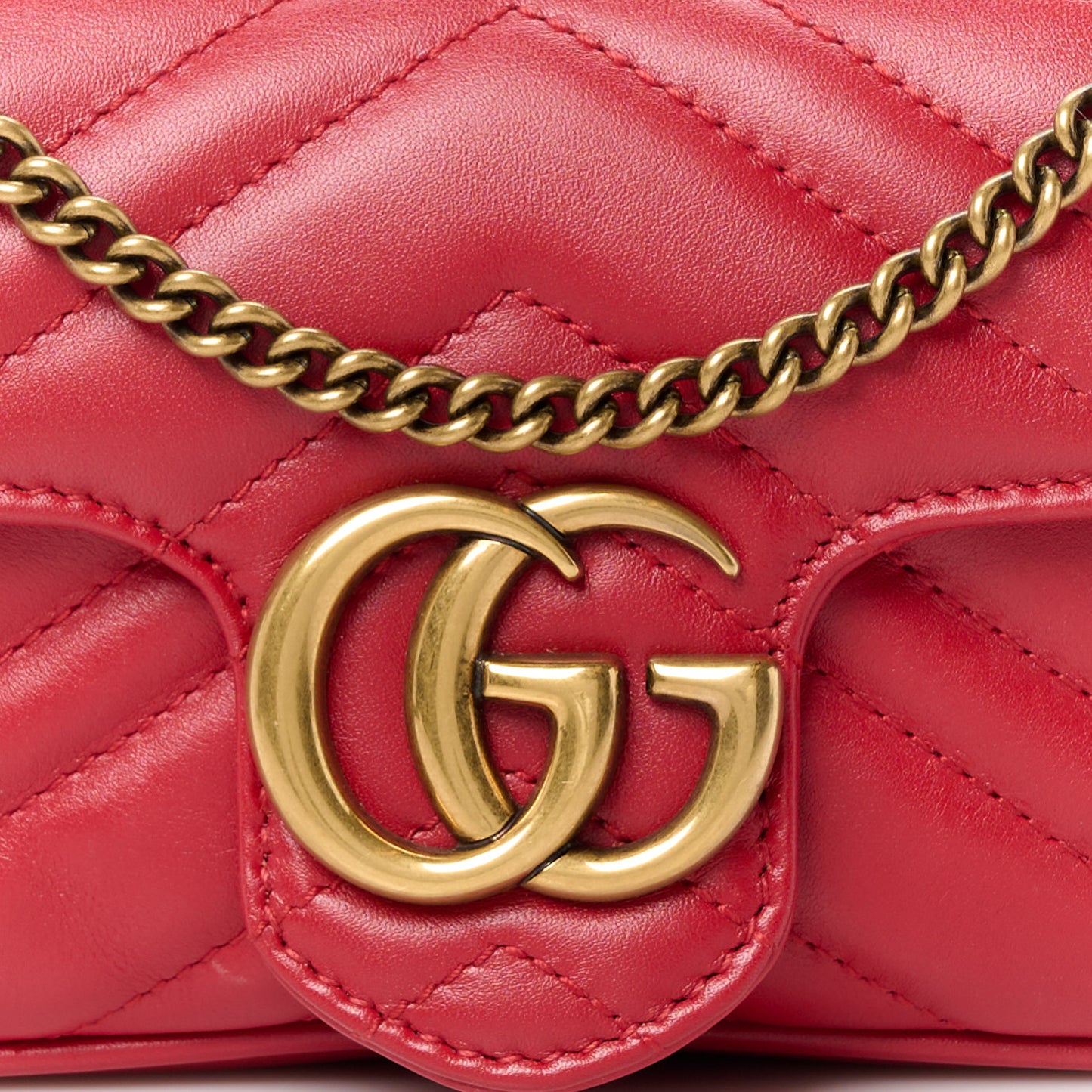 Calfskin Matelasse Super Mini GG Marmont Shoulder Bag Hibiscus Red