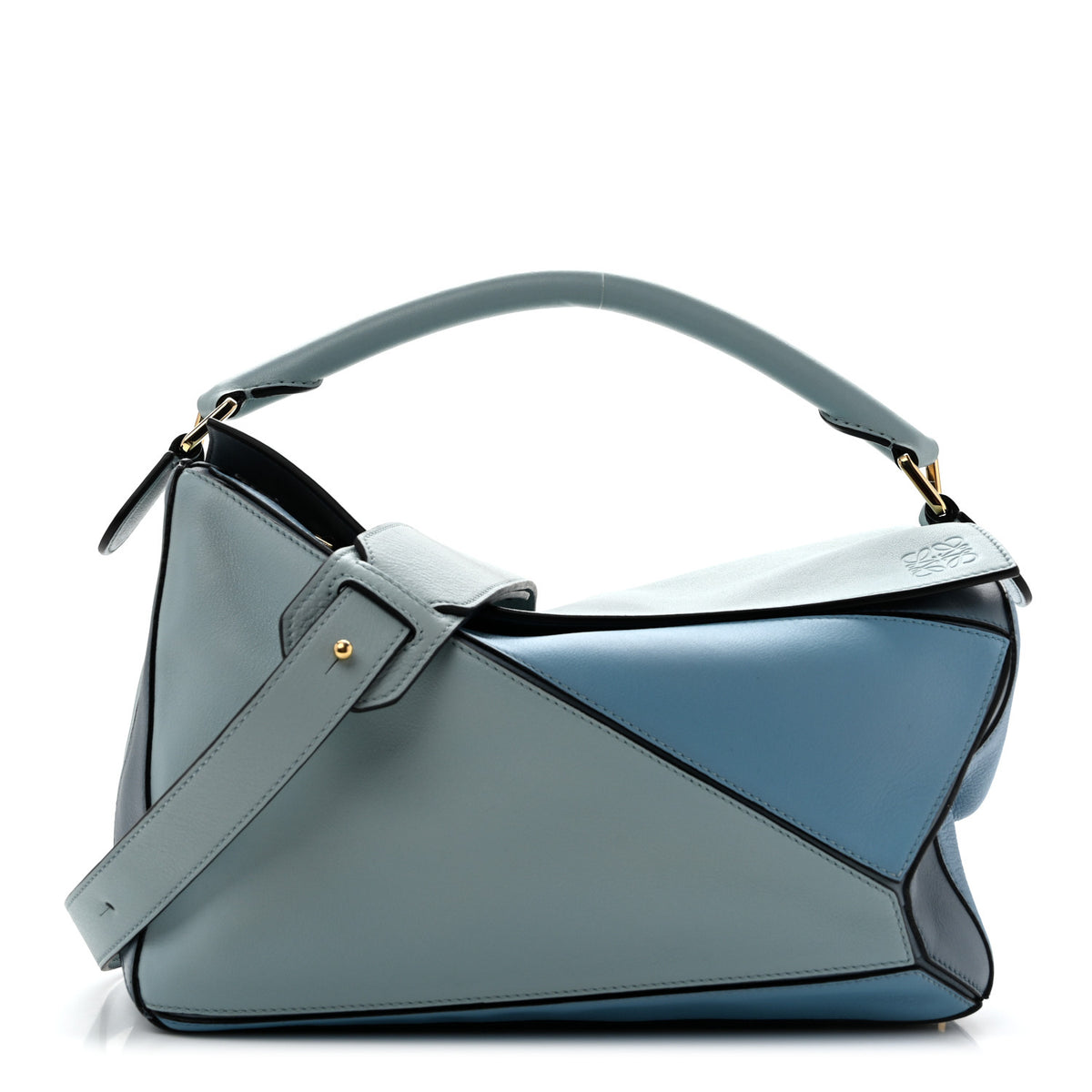 Calfskin Medium Puzzle Bag Aqua Light Blue Stone Blue