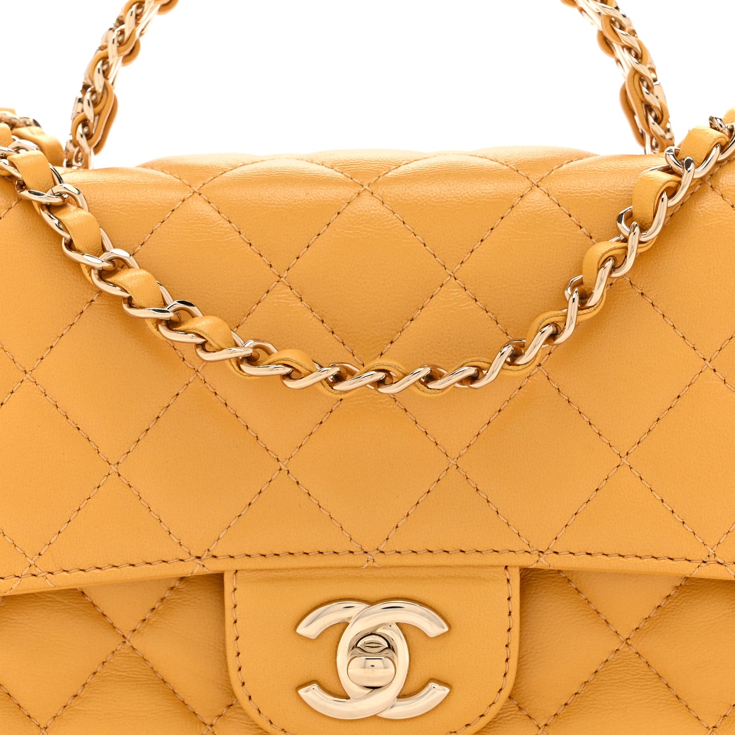 Lambskin Quilted Medium Crystal Top Handle Rectangular Flap Yellow
