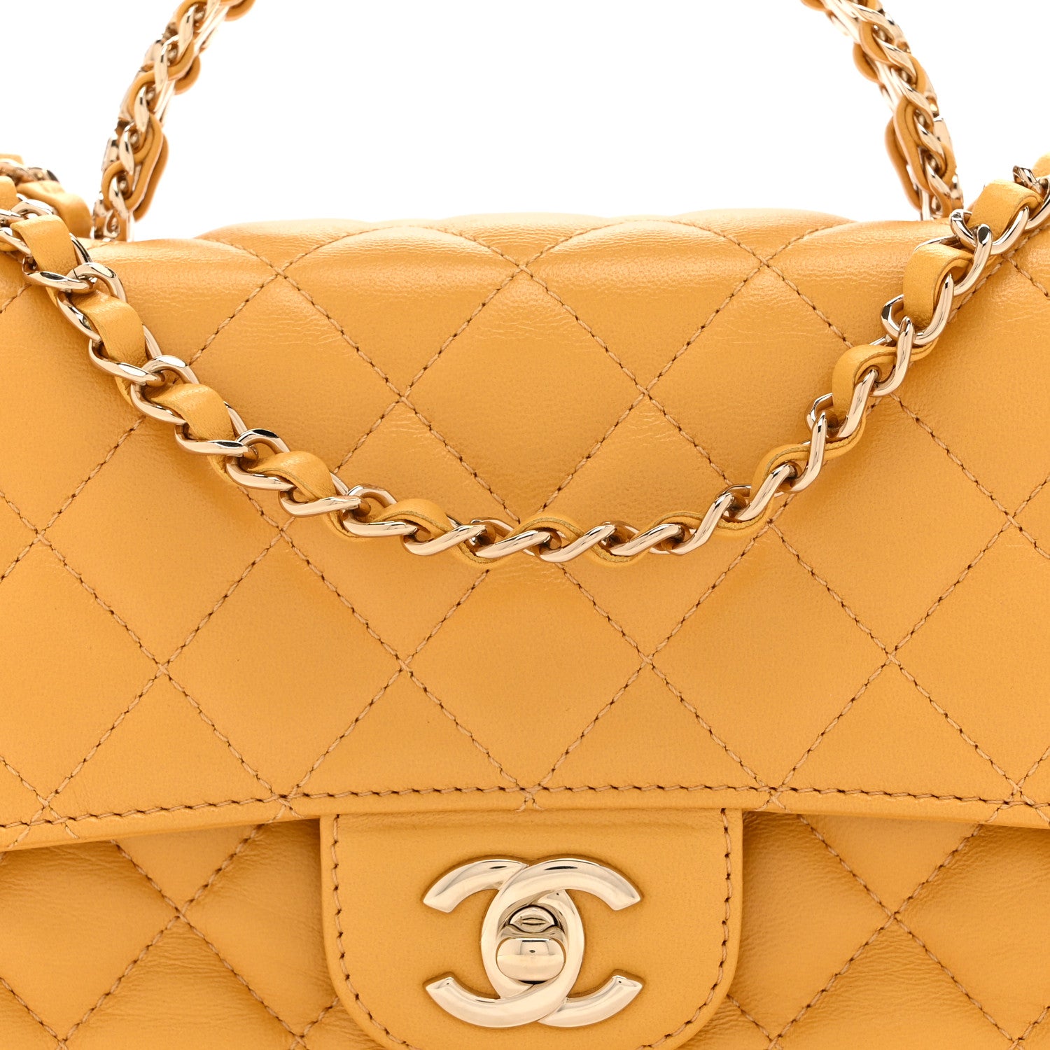 Chanel Lambskin Quilted Medium Crystal Top Handle Rectangular Flap Yellow 8 of 11
