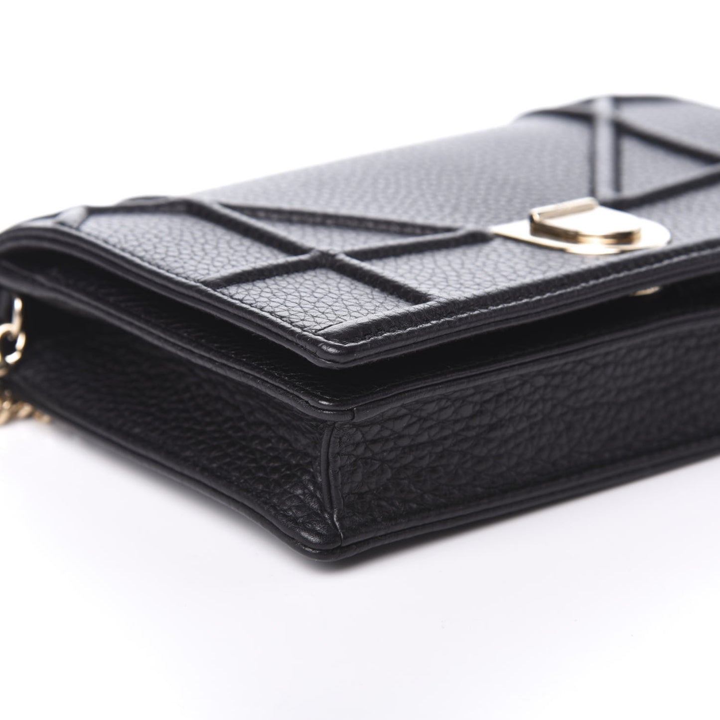 Grained Calfskin Diorama Wallet on Chain Pouch Black